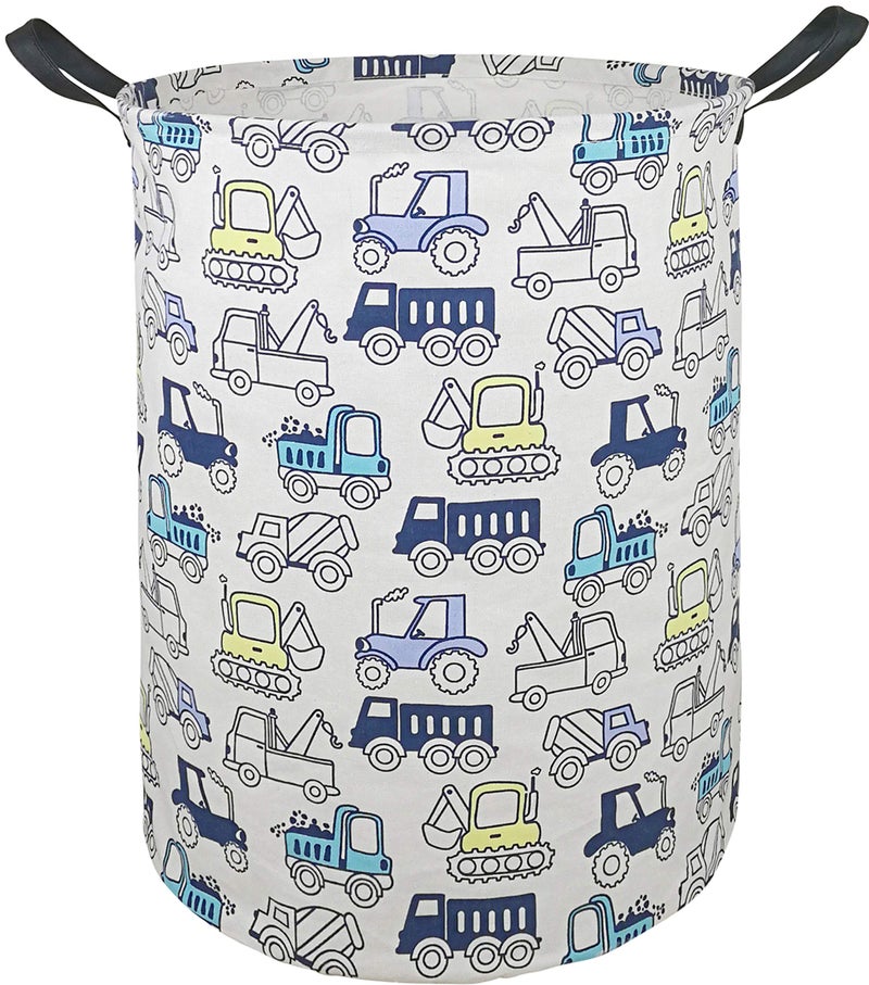 ACMUUNI 19.7 Inch Round Laundry Clothes Hamper Laundry Basket with Handles,Storage Organizer Bins Laundry Gift Basket for Room, Bedroom Decor (Engineering vehicle) - Image 1